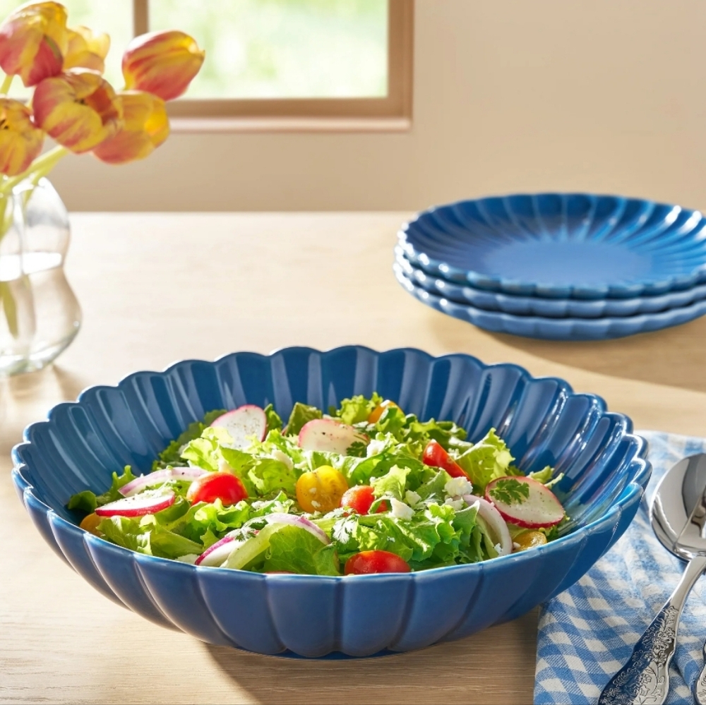 ❤️ Pioneer Woman Colete Blue Scalloped 11" Serving Bowl